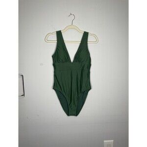 Quince Swimsuit Womens Medium Green One Piece V Neck Recycled Nylon Bathing Suit